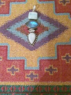 Larimar, Labradorite and Rainbow Moonstone Pendant Sterling Silver 92.5